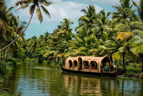 brown boat on body of water near green trees during daytime